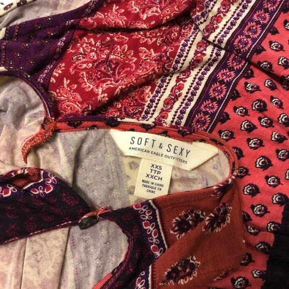 SOLD American Eagle XXS Soft & Sexy Pink Burgundy Floral Maxi Dress - Picture 9 of 14